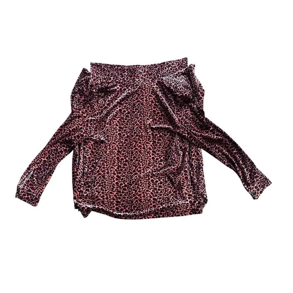 Velvet Leopard Print Off Shoulder Long Sleeve Top Brown Animal Print Blouse